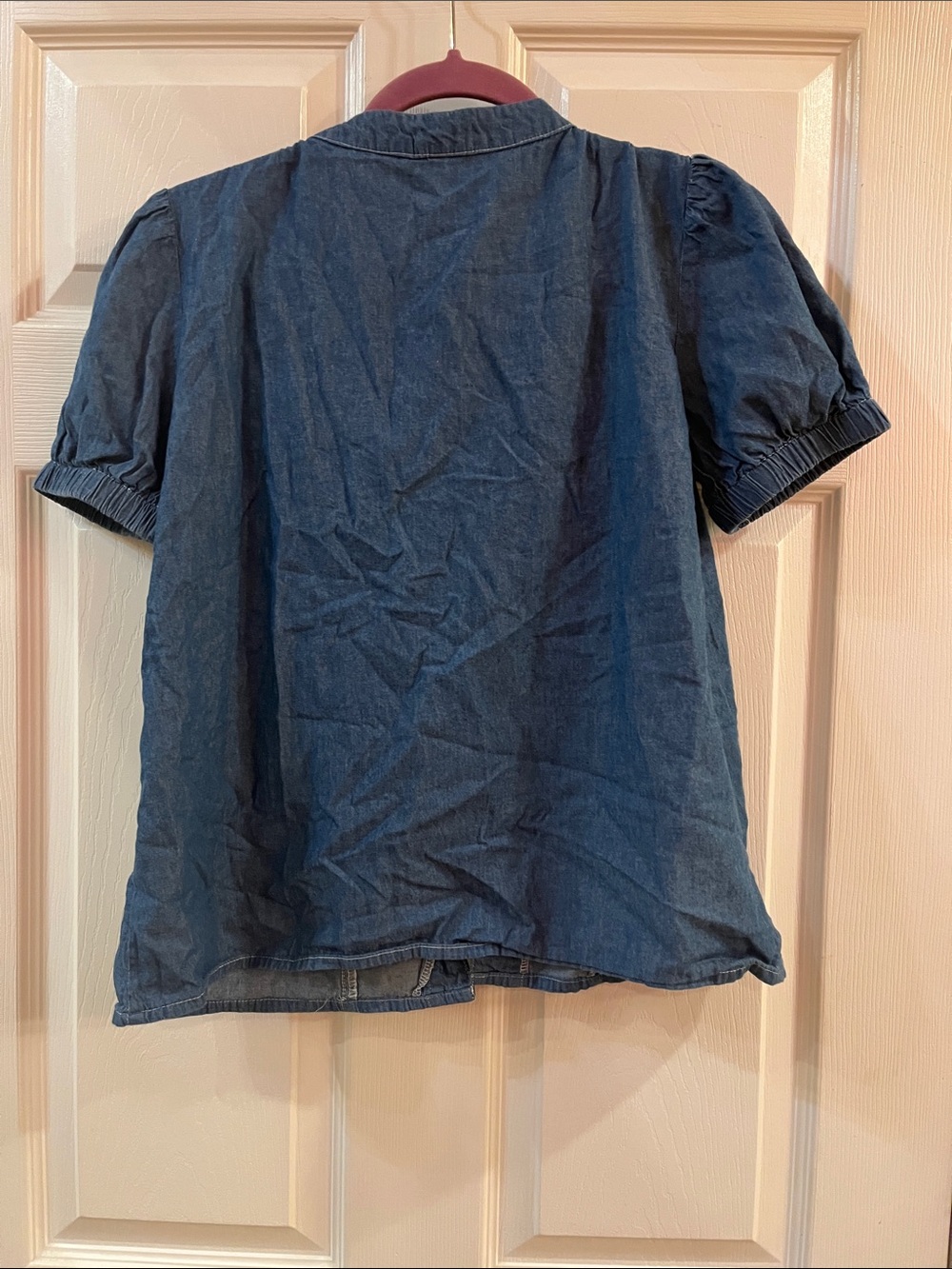 Denim Ruffle Front Button-Up Top - Blue - Picture 3 of 3